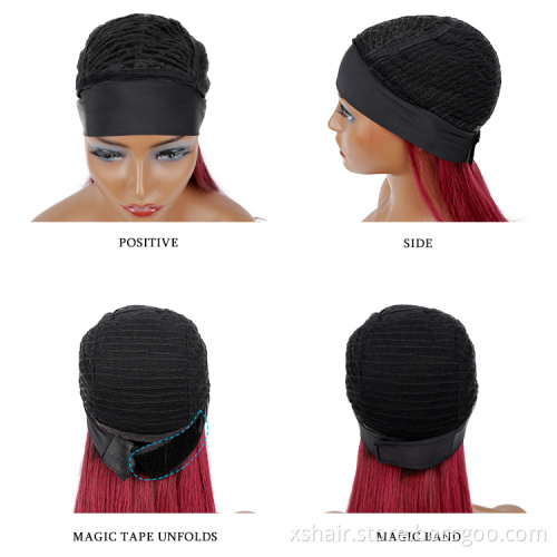 Wholesale 10-30inchs Headband Wig 10a wigs Headband Wig Ombre 99J Burgundy Color Straight Human Hair